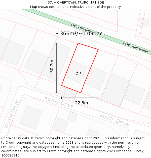 37, HIGHERTOWN, TRURO, TR1 3QE: Plot and title map