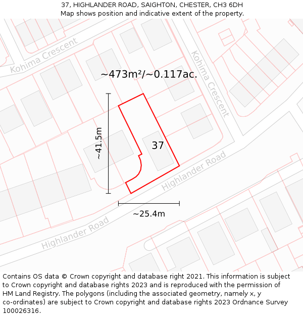 37, HIGHLANDER ROAD, SAIGHTON, CHESTER, CH3 6DH: Plot and title map