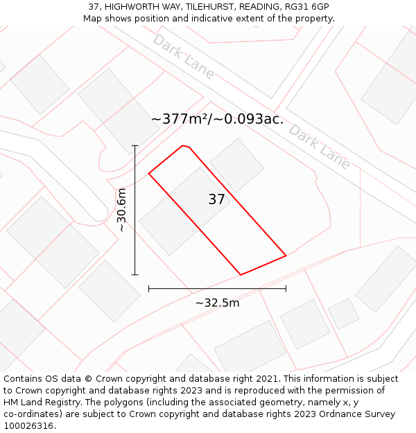 37, HIGHWORTH WAY, TILEHURST, READING, RG31 6GP: Plot and title map