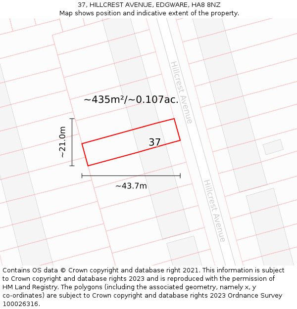 37, HILLCREST AVENUE, EDGWARE, HA8 8NZ: Plot and title map