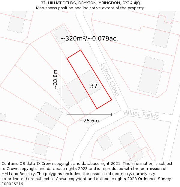 37, HILLIAT FIELDS, DRAYTON, ABINGDON, OX14 4JQ: Plot and title map