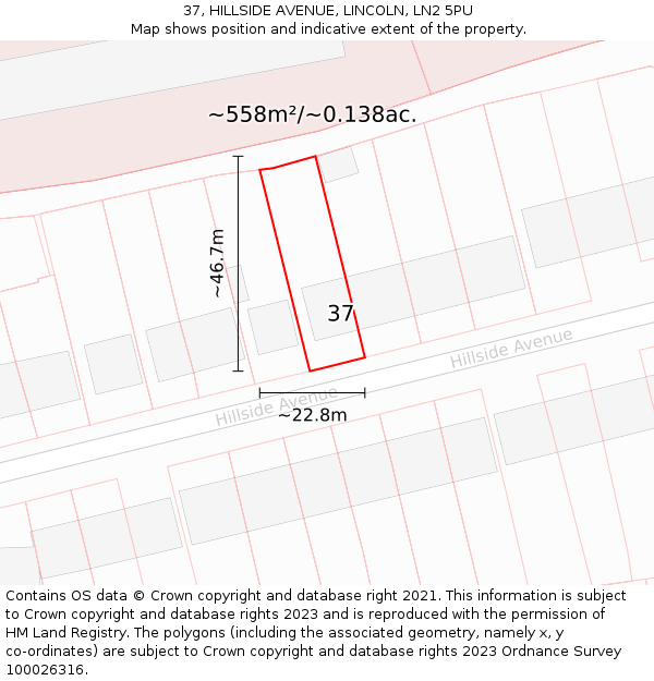 37, HILLSIDE AVENUE, LINCOLN, LN2 5PU: Plot and title map