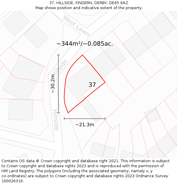 37, HILLSIDE, FINDERN, DERBY, DE65 6AZ: Plot and title map