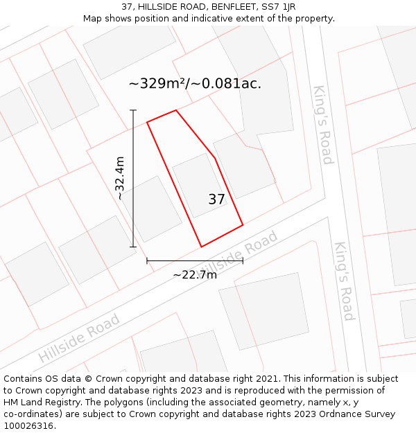 37, HILLSIDE ROAD, BENFLEET, SS7 1JR: Plot and title map