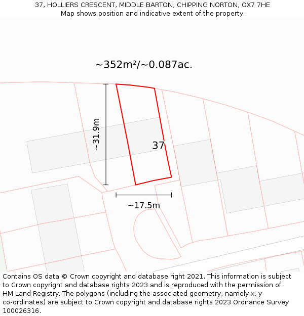 37, HOLLIERS CRESCENT, MIDDLE BARTON, CHIPPING NORTON, OX7 7HE: Plot and title map