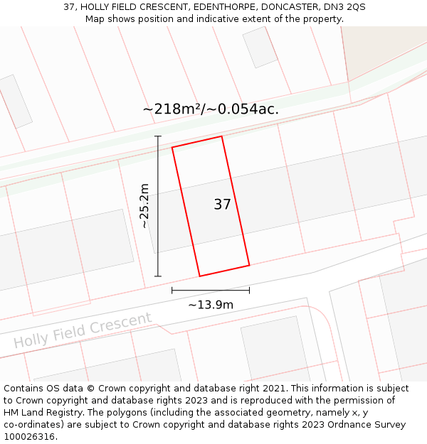 37, HOLLY FIELD CRESCENT, EDENTHORPE, DONCASTER, DN3 2QS: Plot and title map