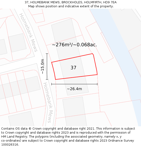 37, HOLMEBANK MEWS, BROCKHOLES, HOLMFIRTH, HD9 7EA: Plot and title map