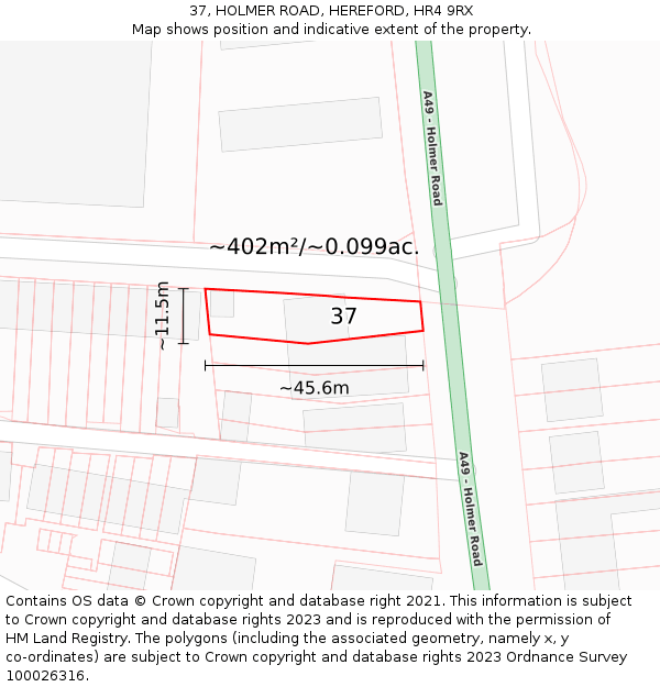 37, HOLMER ROAD, HEREFORD, HR4 9RX: Plot and title map
