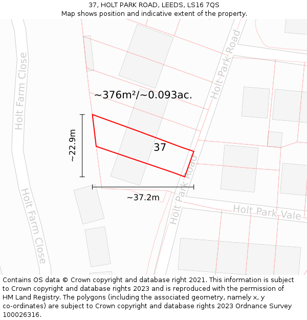 37, HOLT PARK ROAD, LEEDS, LS16 7QS: Plot and title map