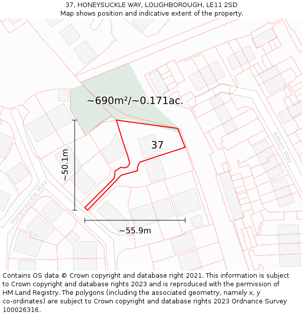 37, HONEYSUCKLE WAY, LOUGHBOROUGH, LE11 2SD: Plot and title map