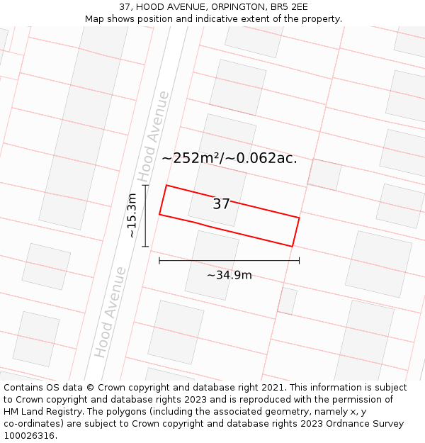 37, HOOD AVENUE, ORPINGTON, BR5 2EE: Plot and title map