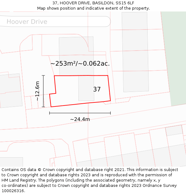 37, HOOVER DRIVE, BASILDON, SS15 6LF: Plot and title map