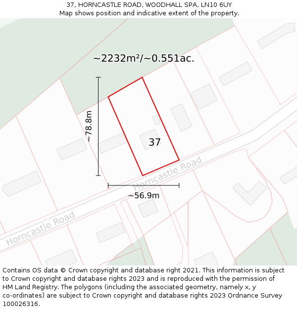 37, HORNCASTLE ROAD, WOODHALL SPA, LN10 6UY: Plot and title map