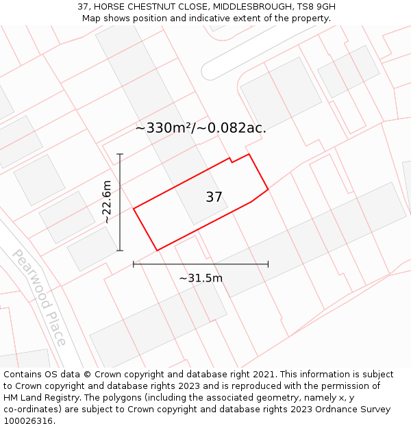 37, HORSE CHESTNUT CLOSE, MIDDLESBROUGH, TS8 9GH: Plot and title map