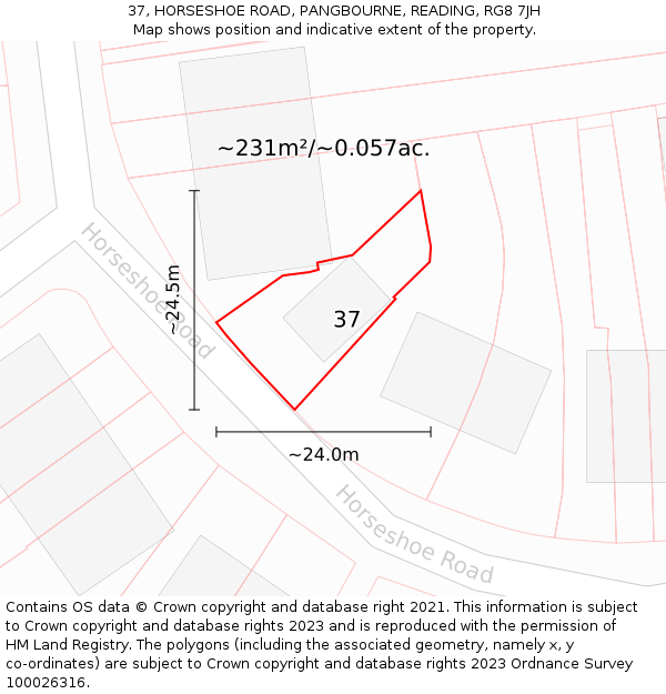 37, HORSESHOE ROAD, PANGBOURNE, READING, RG8 7JH: Plot and title map