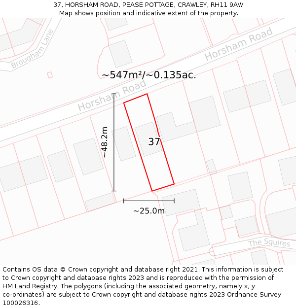 37, HORSHAM ROAD, PEASE POTTAGE, CRAWLEY, RH11 9AW: Plot and title map