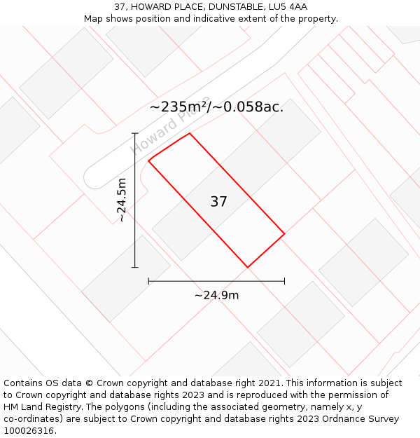 37, HOWARD PLACE, DUNSTABLE, LU5 4AA: Plot and title map