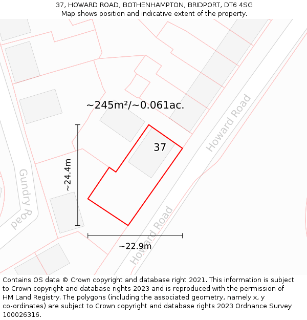 37, HOWARD ROAD, BOTHENHAMPTON, BRIDPORT, DT6 4SG: Plot and title map
