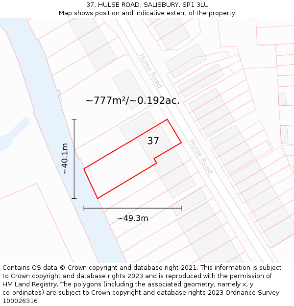 37, HULSE ROAD, SALISBURY, SP1 3LU: Plot and title map