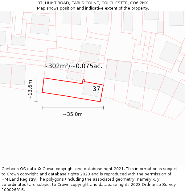 37, HUNT ROAD, EARLS COLNE, COLCHESTER, CO6 2NX: Plot and title map