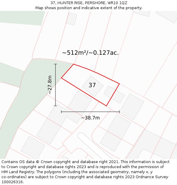 37, HUNTER RISE, PERSHORE, WR10 1QZ: Plot and title map