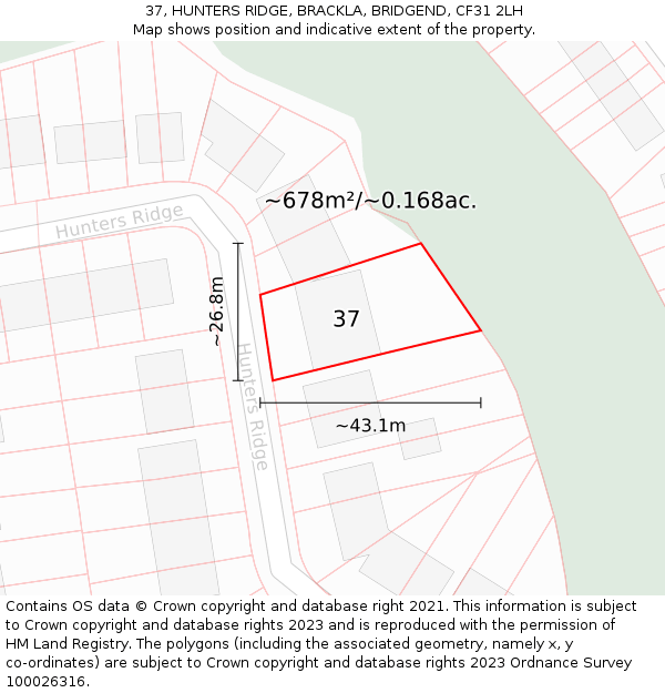 37, HUNTERS RIDGE, BRACKLA, BRIDGEND, CF31 2LH: Plot and title map