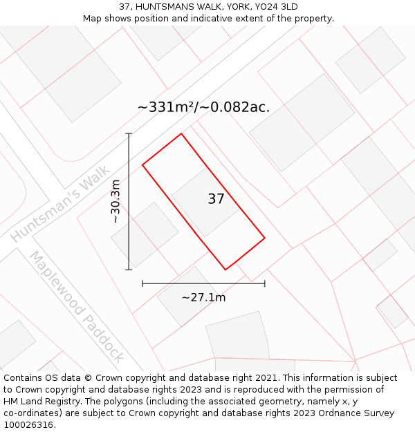 37, HUNTSMANS WALK, YORK, YO24 3LD: Plot and title map