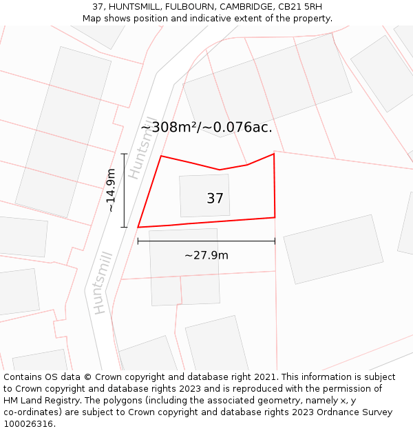 37, HUNTSMILL, FULBOURN, CAMBRIDGE, CB21 5RH: Plot and title map