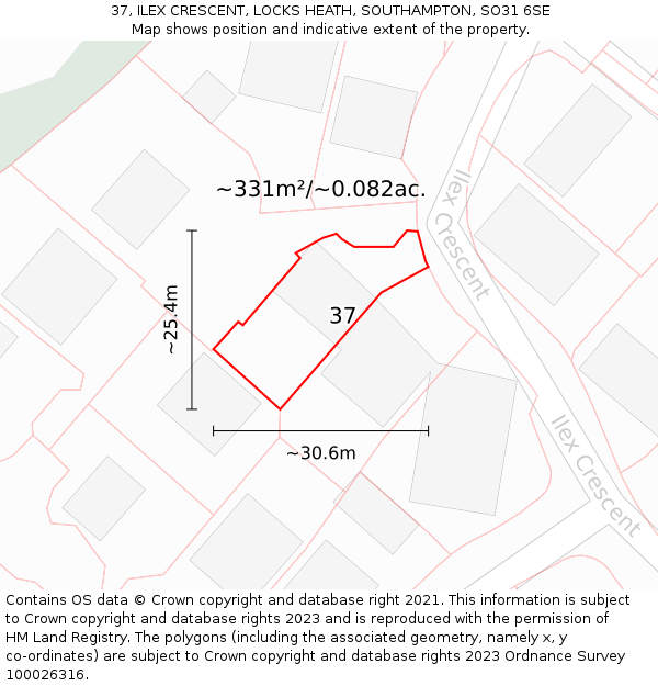 37, ILEX CRESCENT, LOCKS HEATH, SOUTHAMPTON, SO31 6SE: Plot and title map