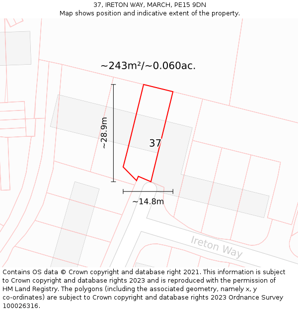 37, IRETON WAY, MARCH, PE15 9DN: Plot and title map