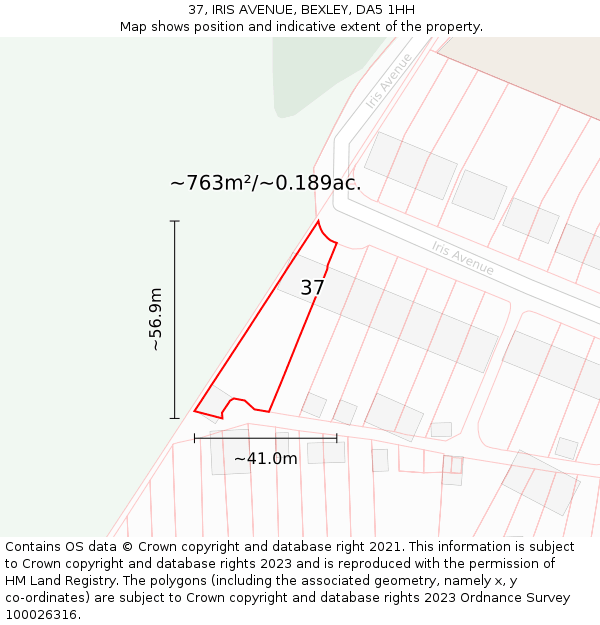 37, IRIS AVENUE, BEXLEY, DA5 1HH: Plot and title map