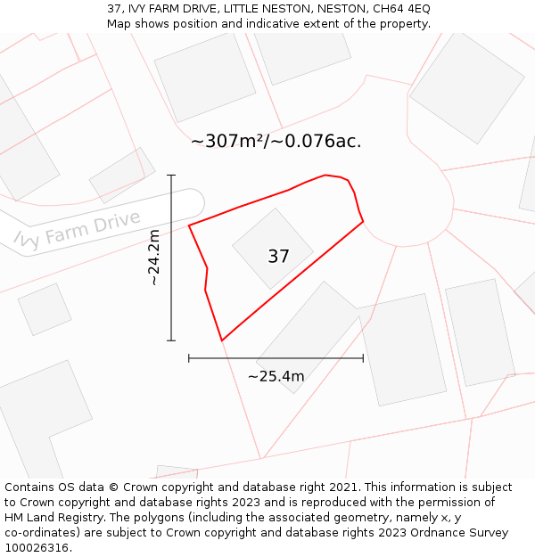 37, IVY FARM DRIVE, LITTLE NESTON, NESTON, CH64 4EQ: Plot and title map