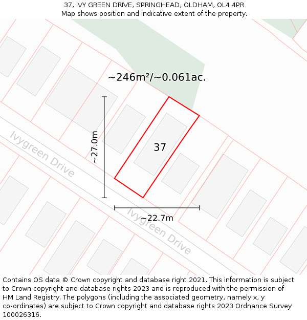 37, IVY GREEN DRIVE, SPRINGHEAD, OLDHAM, OL4 4PR: Plot and title map