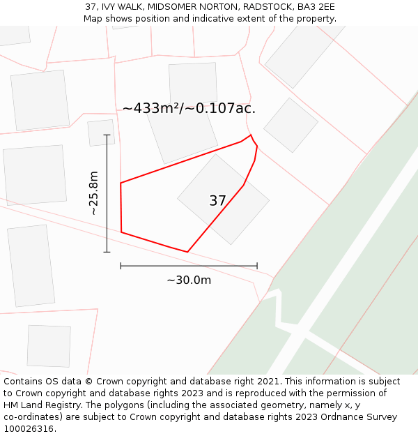 37, IVY WALK, MIDSOMER NORTON, RADSTOCK, BA3 2EE: Plot and title map