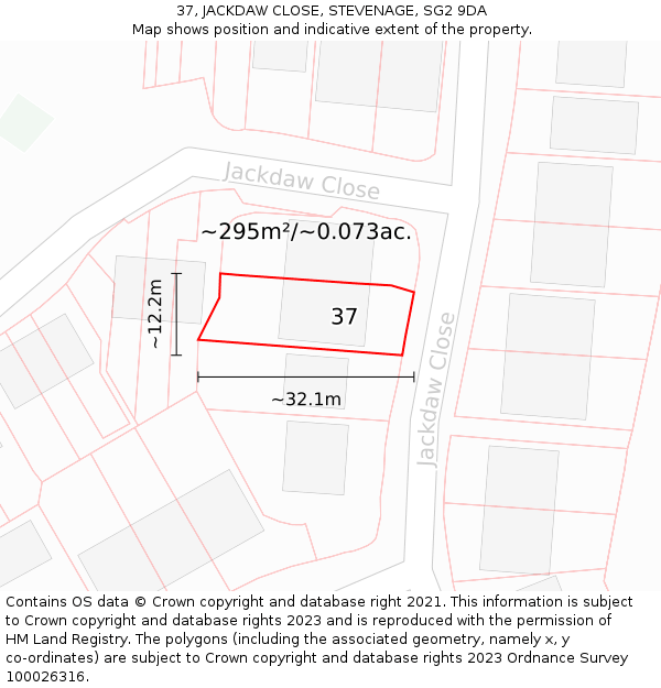 37, JACKDAW CLOSE, STEVENAGE, SG2 9DA: Plot and title map