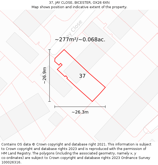 37, JAY CLOSE, BICESTER, OX26 6XN: Plot and title map