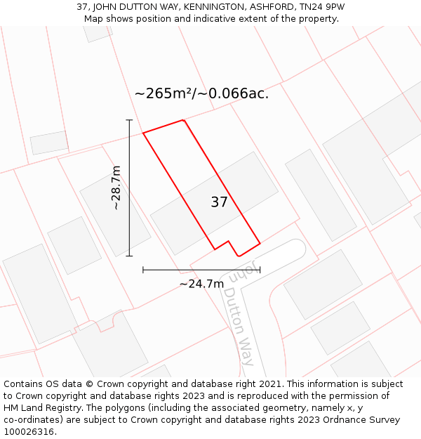 37, JOHN DUTTON WAY, KENNINGTON, ASHFORD, TN24 9PW: Plot and title map