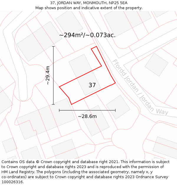 37, JORDAN WAY, MONMOUTH, NP25 5EA: Plot and title map
