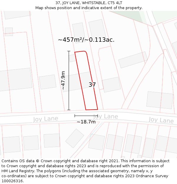 37, JOY LANE, WHITSTABLE, CT5 4LT: Plot and title map
