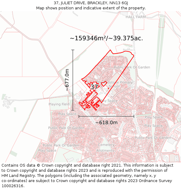 37, JULIET DRIVE, BRACKLEY, NN13 6GJ: Plot and title map