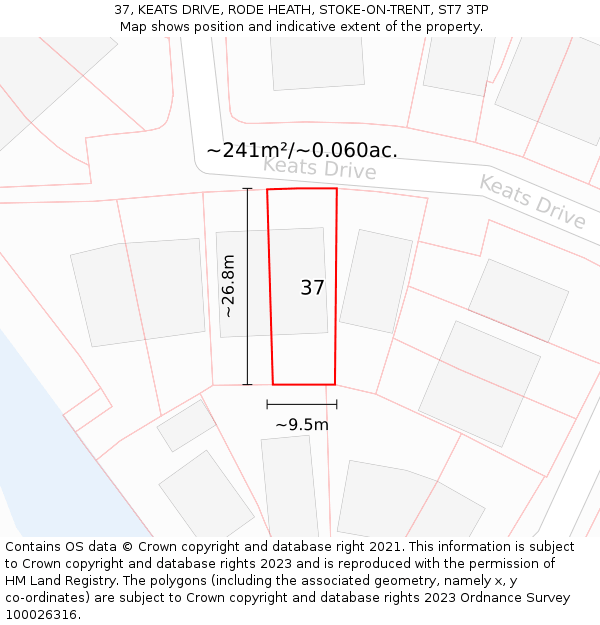37, KEATS DRIVE, RODE HEATH, STOKE-ON-TRENT, ST7 3TP: Plot and title map