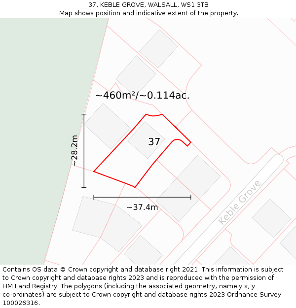 37, KEBLE GROVE, WALSALL, WS1 3TB: Plot and title map