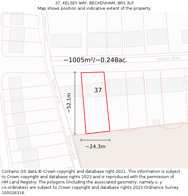 37, KELSEY WAY, BECKENHAM, BR3 3LP: Plot and title map