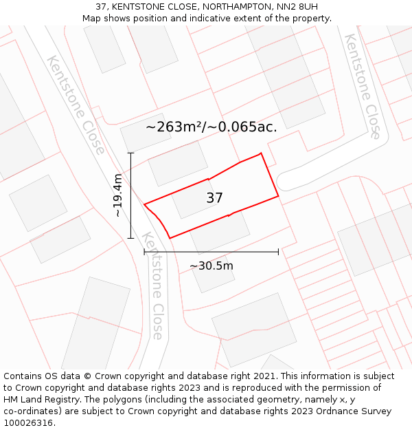 37, KENTSTONE CLOSE, NORTHAMPTON, NN2 8UH: Plot and title map