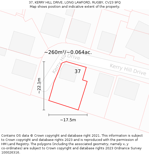 37, KERRY HILL DRIVE, LONG LAWFORD, RUGBY, CV23 9FQ: Plot and title map