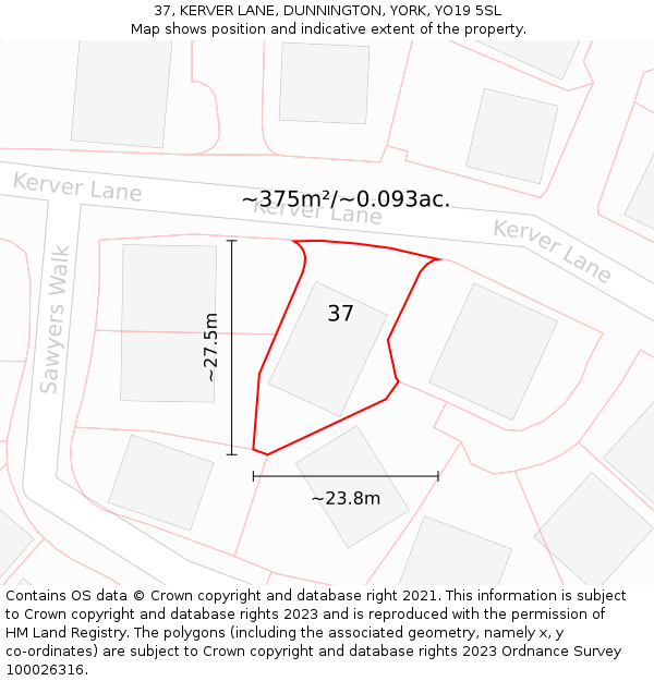 37, KERVER LANE, DUNNINGTON, YORK, YO19 5SL: Plot and title map