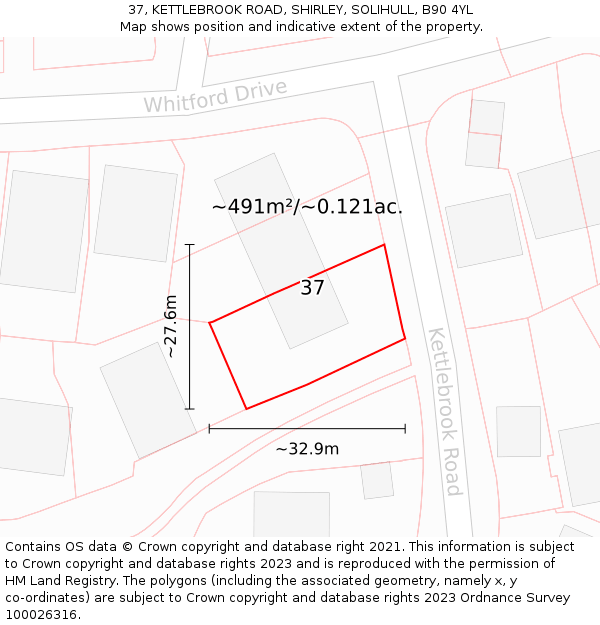 37, KETTLEBROOK ROAD, SHIRLEY, SOLIHULL, B90 4YL: Plot and title map