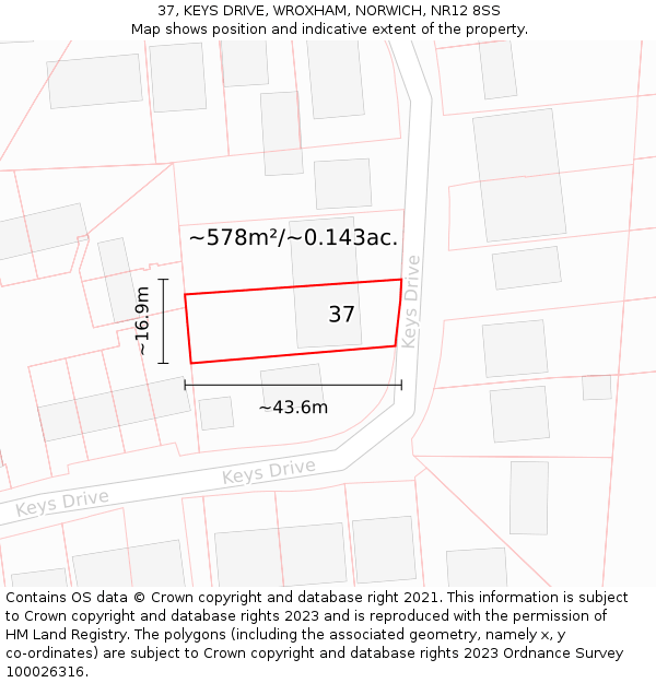 37, KEYS DRIVE, WROXHAM, NORWICH, NR12 8SS: Plot and title map