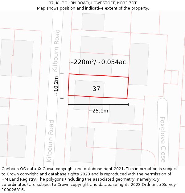 37, KILBOURN ROAD, LOWESTOFT, NR33 7DT: Plot and title map