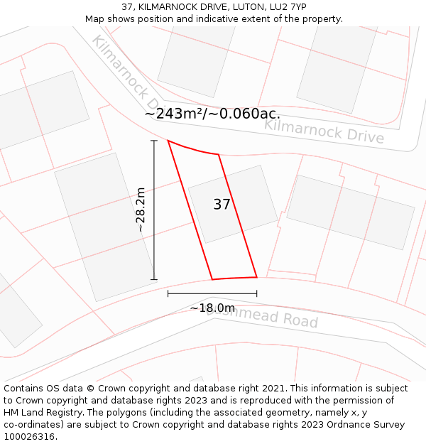 37, KILMARNOCK DRIVE, LUTON, LU2 7YP: Plot and title map
